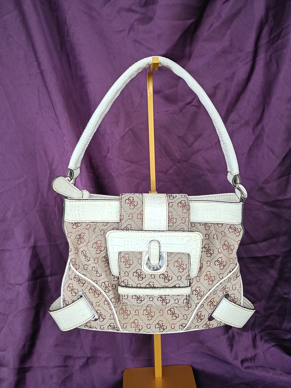 Vintage Guess Y2K Beige Monogram Buckle  Bag